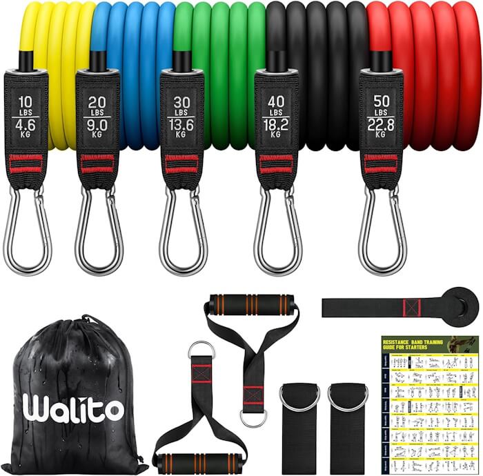 Featured Image for WALITO Resistance Bands Set – Exercise Bands with Handles, Door Anchor, Legs Ankle Straps, for Heavy Resistance Training, Physical Therapy, Muscle Training, Yoga, Home Workouts