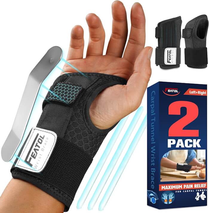 Featured Image for FEATOL 2 Pack Carpal Tunnel Wrist Brace For Work With Wrist Splint, Adjustable Wrist Guard Daytime Support For Women Men, Pain Relief For Pregnancy, Typing, Arthritis, Tendonitis, Right Hand Left Hand Medium/Large