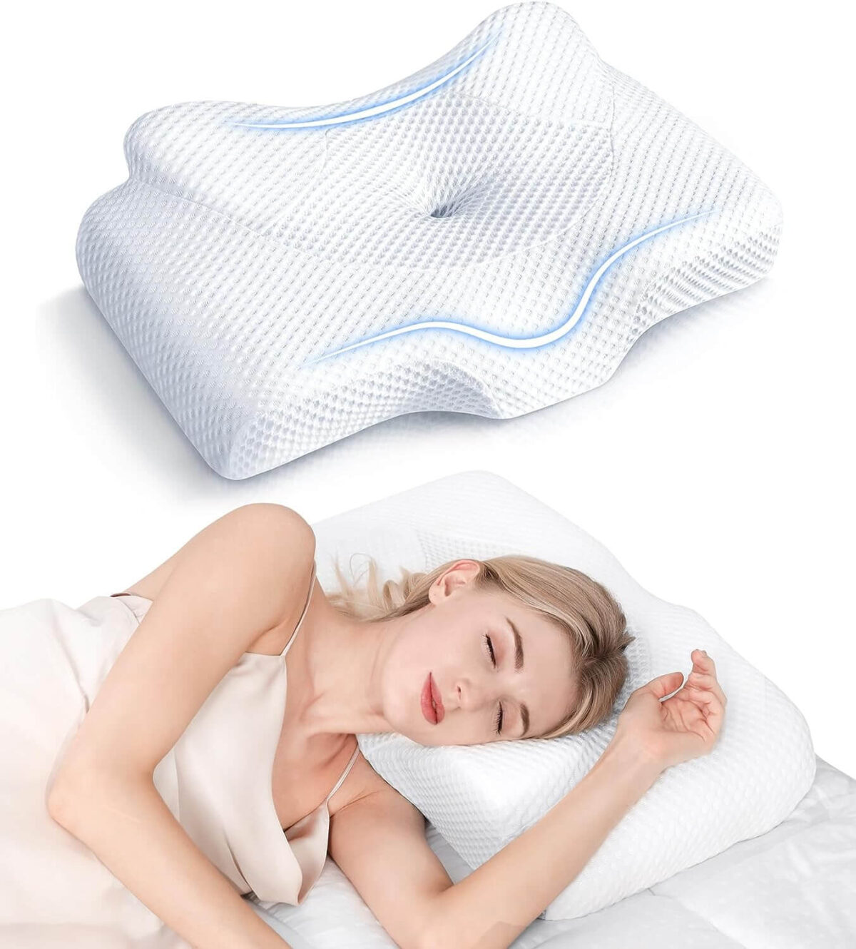 Featured Image for Osteo Cervical Pillow for Neck Pain Relief, Hollow Design Odorless Memory Foam Pillows with Cooling Case, Adjustable Orthopedic Bed Pillow for Sleeping, Contour Support for Side Back Sleepers