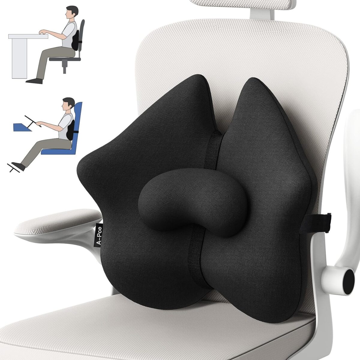 Featured Image for A-Pce Adjustable Lumbar Support Pillow,Improve Lower Back PainRelief & Sitting Posture, Adjustable Slider, Ergonomic Memory Foam Back Cushion for Long Sitting for Office Chair/Car/Plane-Black